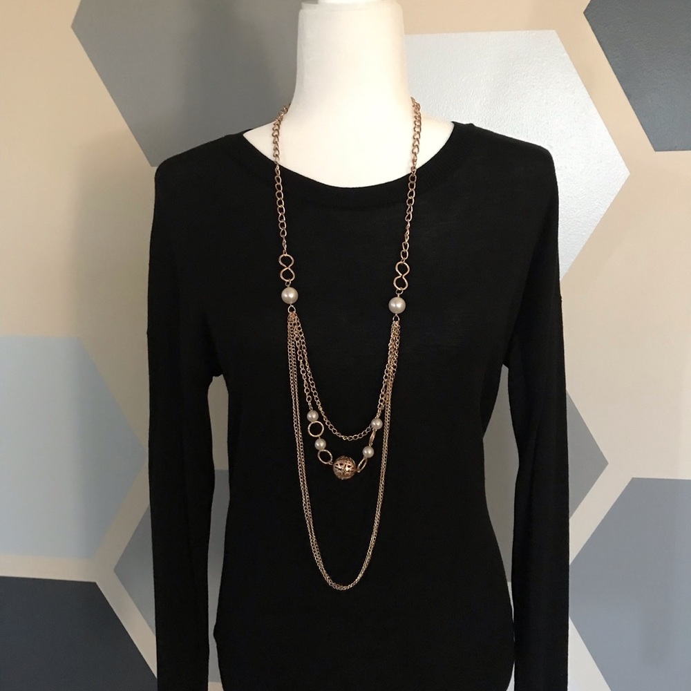 Rose Gold and Pearl Long Necklace